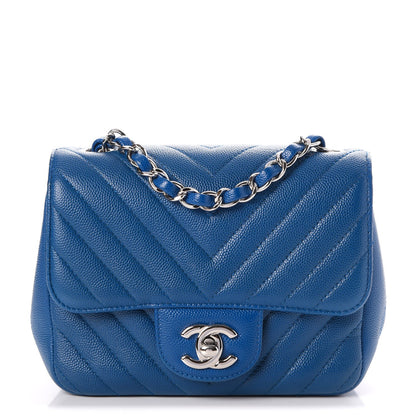 Chanel Caviar Chevron Quilted Mini Square Flap Blue 1 of 9