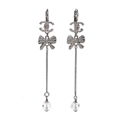 Chanel Crystal CC Bow Drop Earrings Silver 1 of 5