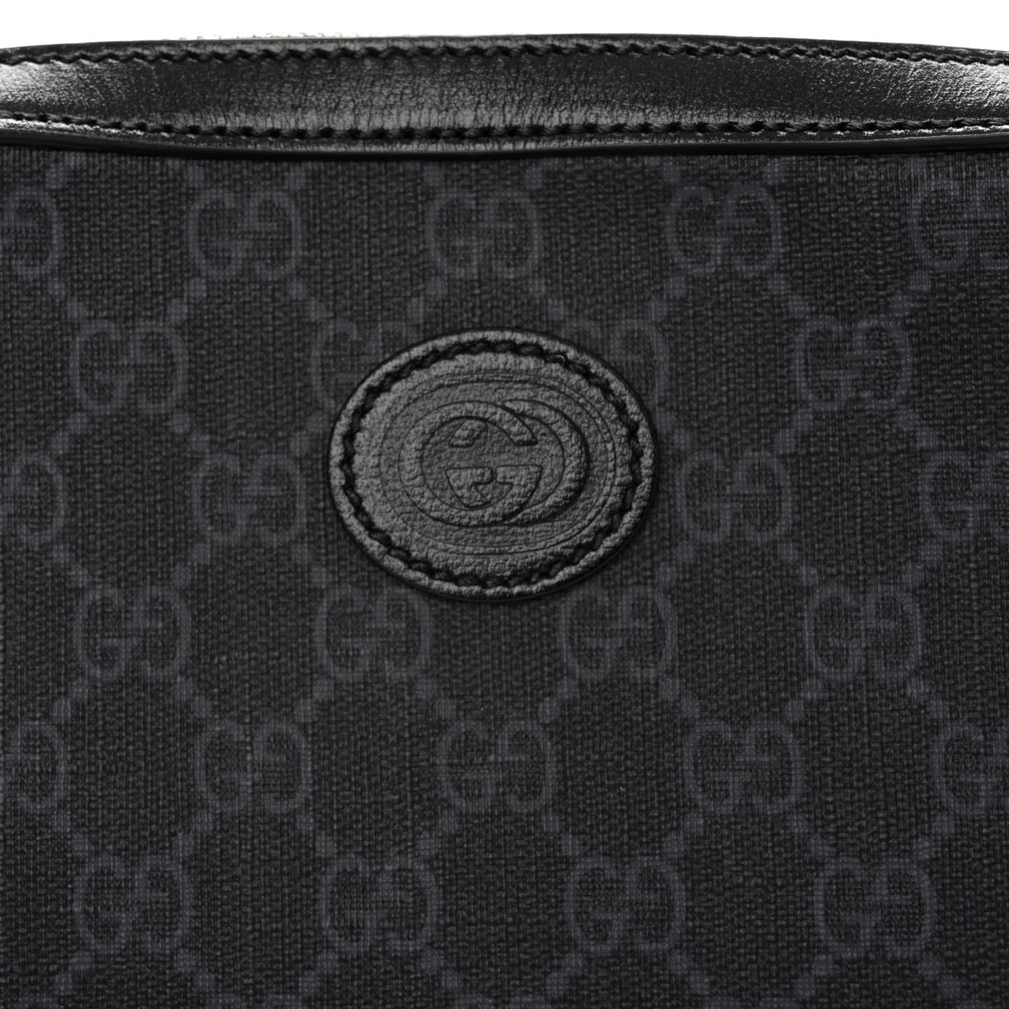 GG Supreme Monogram Azalea Calfskin Retro Interlocking G Wristlet Shoulder Bag Black