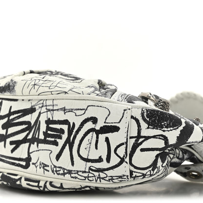 Balenciaga Agneau Arena Graffiti Le Cagole Shoulder Bag XS White Black 17 of 19