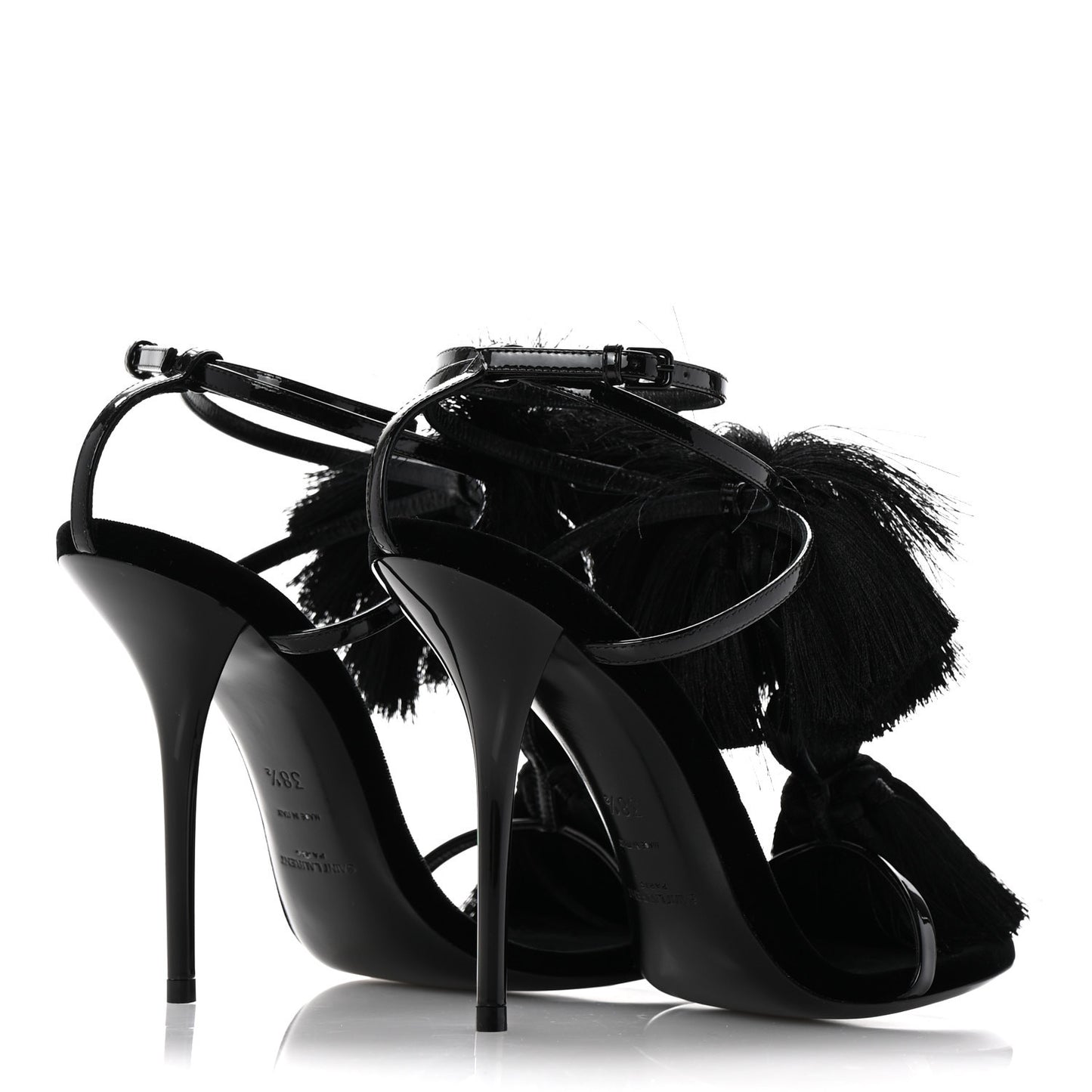 Vernice Chiffon Tassel Embellished Pierre Pon Pon 110 Sandals 38.5 Black