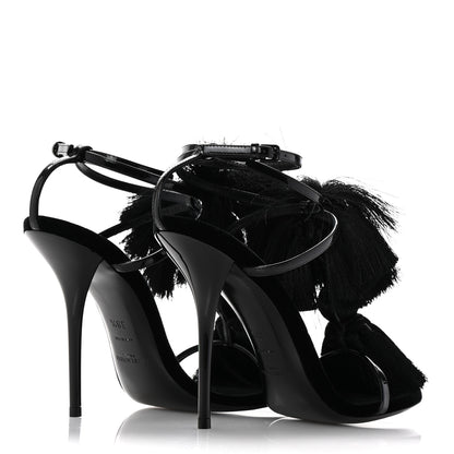 Saint Laurent Vernice Chiffon Tassel Embellished Pierre Pon Pon 110 Sandals 38.5 Black 5 of 9