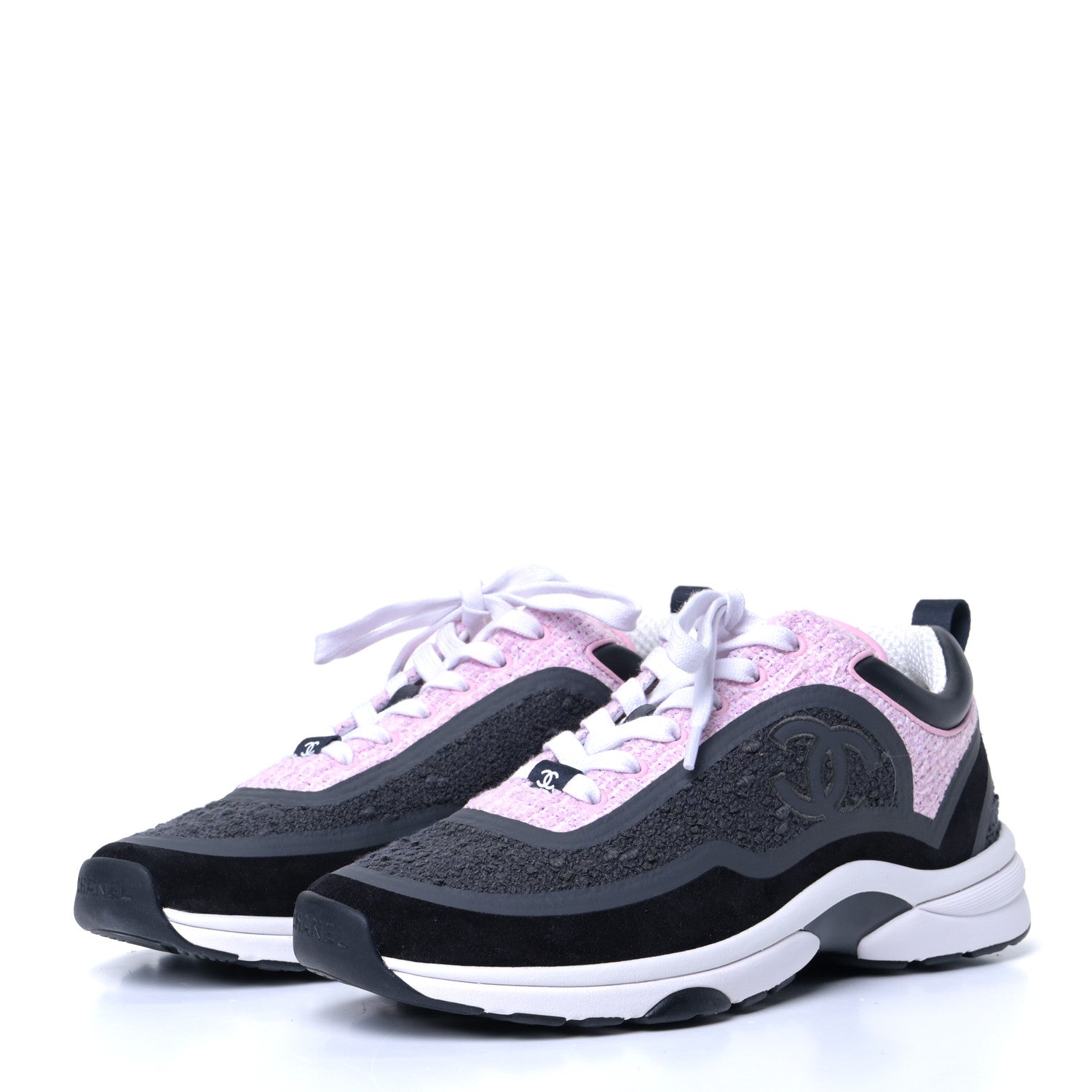 Chanel Tweed Suede Calfskin CC Sneakers 40 Gray Pink 7 of 17