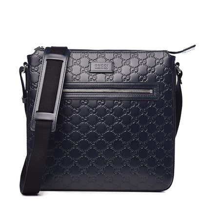 Gucci Guccissima Signature Medium Flat Messenger Bag Blue 1 of 10
