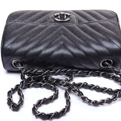 Chanel Metallic Caviar Chevron Quilted Mini Rectangular Flap Black 11 of 13