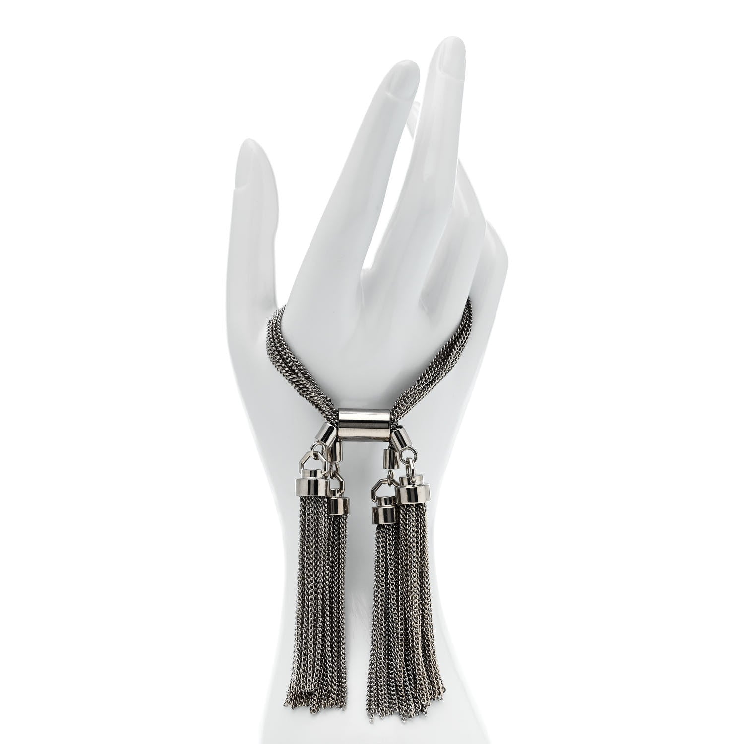 Saint Laurent Brass Multi Chain Pompons Bracelet M  Silver 3 of 5