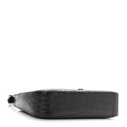 Saint Laurent Calfskin Crocodile Embossed Le 5 A 7 Hobo Black 4 of 7