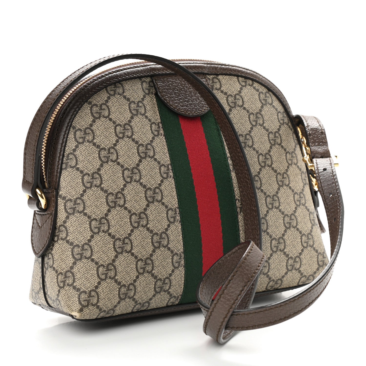Gucci GG Supreme Monogram Textured Dollar Calfskin Web Small Ophidia Dome Shoulder Bag Beige Ebony New Acero 3 of 13