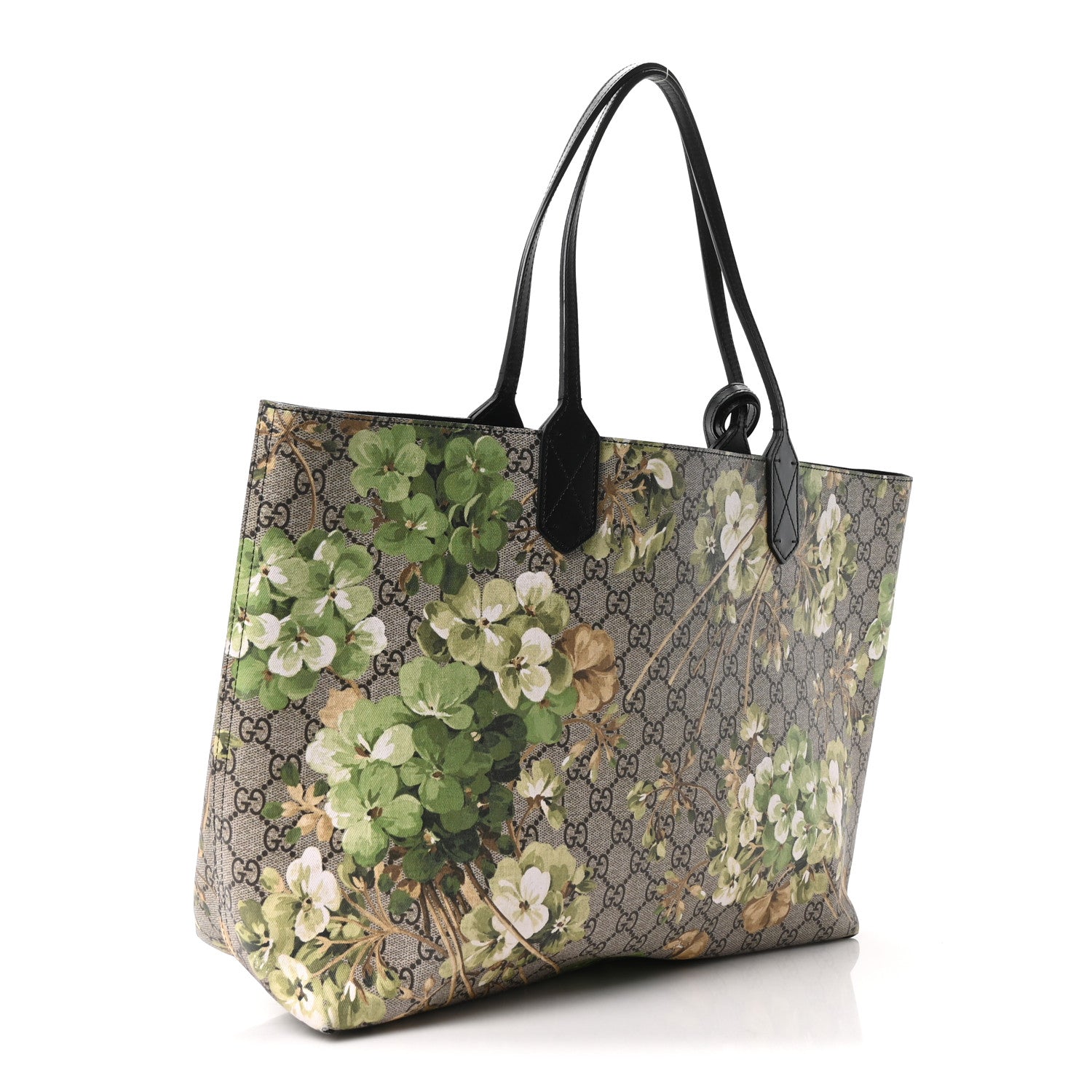 Gucci GG Supreme Monogram Blooms Medium Reversible Tote Beige New Military Black 4 of 15