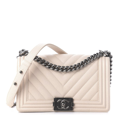Chanel Caviar Chevron Quilted Medium Boy Flap Nude 1 of 10