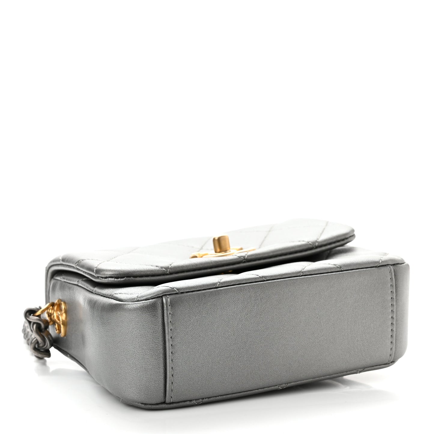 Metallic Lambskin Quilted Mini Side Note Flap Grey