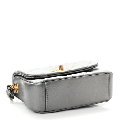Chanel Metallic Lambskin Quilted Mini Side Note Flap Grey 4 of 10
