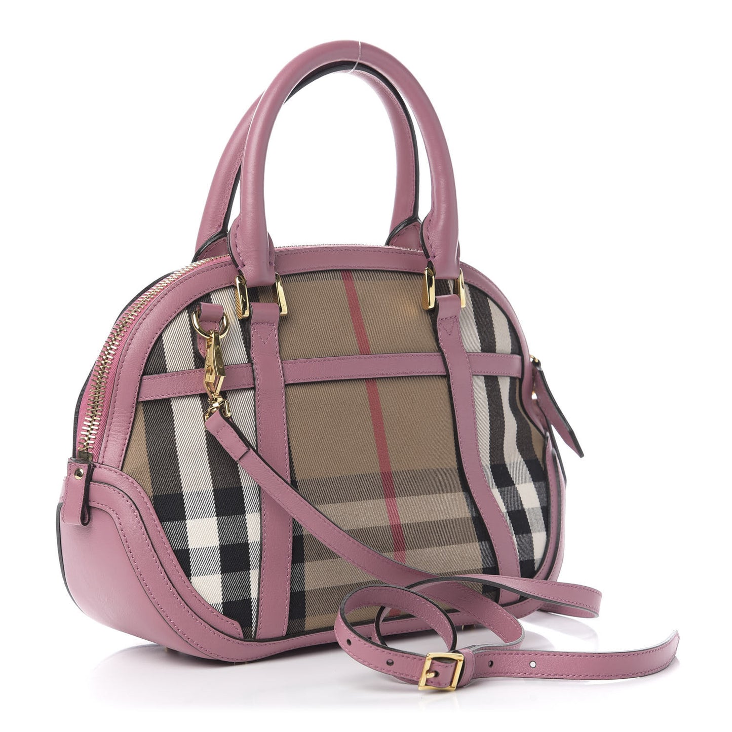Bridle Calfskin House Check Small Orchard Bowling Bag Pink