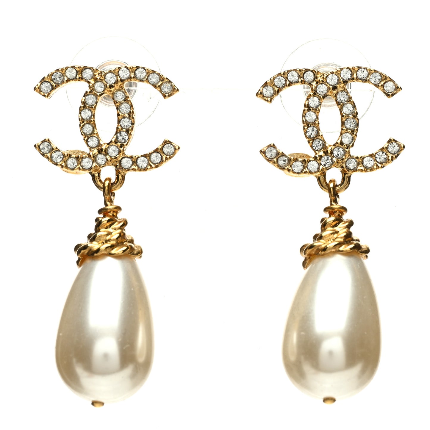 Crystal Pearl CC Braided Drop Earrings Gold