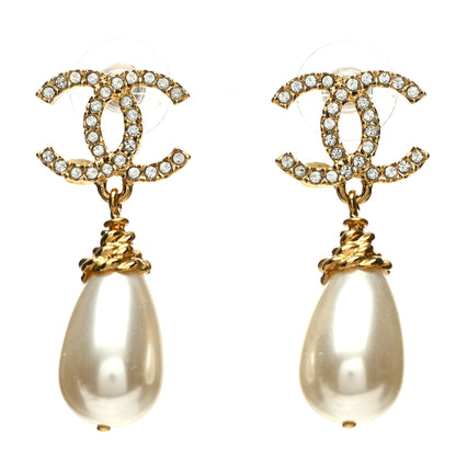 Chanel Crystal Pearl CC Braided Drop Earrings Gold 1 of 5