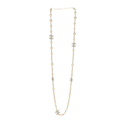 Chanel Graduated Pearl Crystal CC Long Necklace Silver 3 of 5