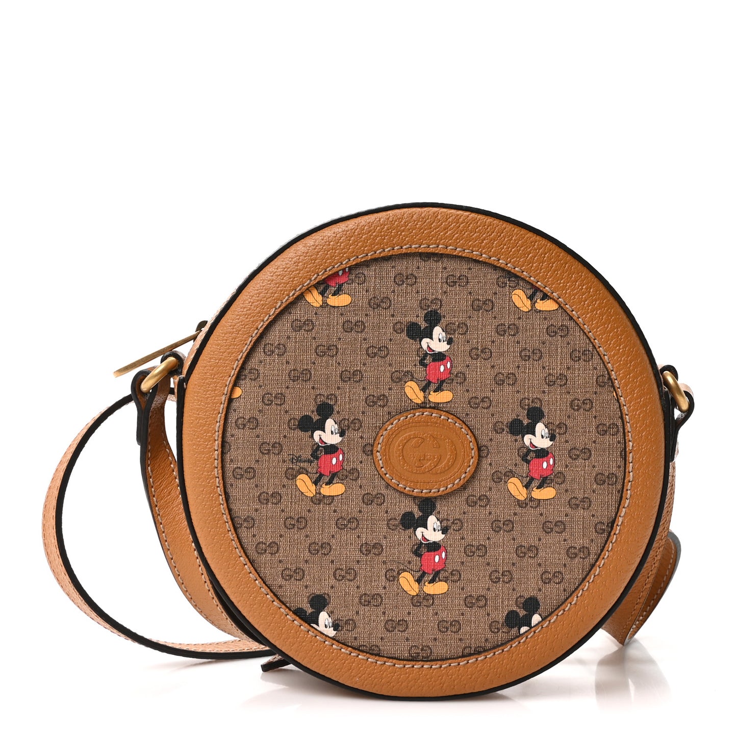 X DISNEY Mini Vintage GG Supreme Monogram Mickey Mouse Round Shoulder Bag Beige Vintage Sun Oil