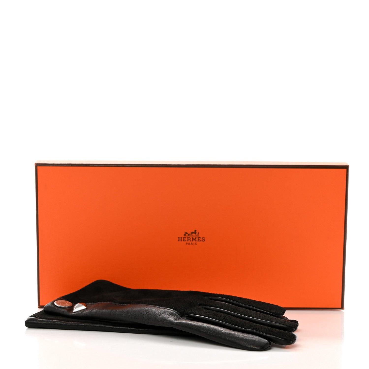 Hermes Lambskin Suede Harmonie Gloves 7 Black 5 of 5