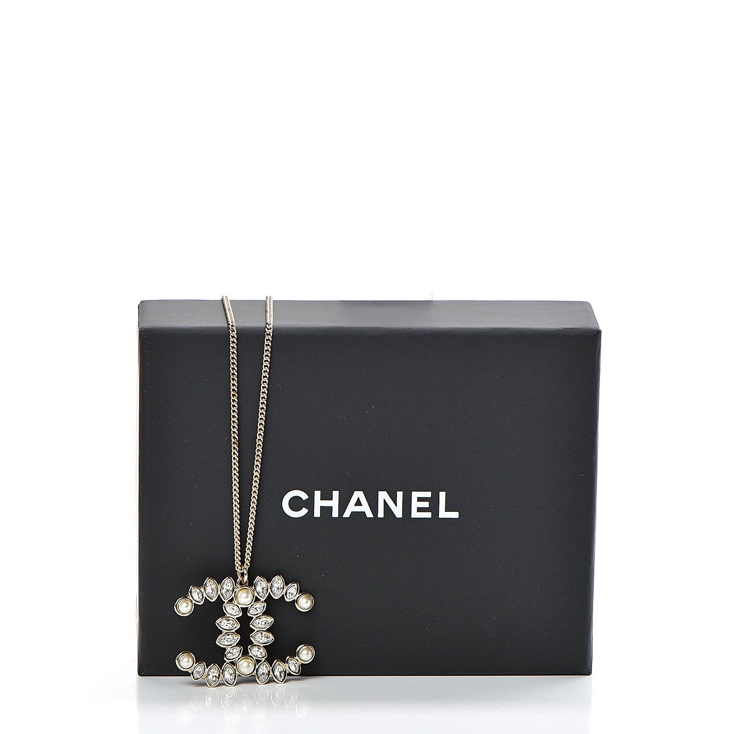 Chanel Crystal Pearl CC Pendant Necklace Gold 6 of 6