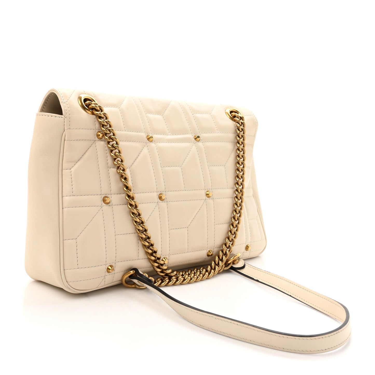 Calfskin Matelasse Studded Medium GG Marmont Shoulder Bag White