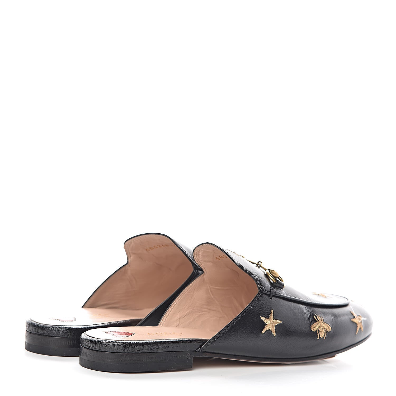 Gucci Goatskin Bee Star Embroidered Womens Princetown Slippers 40.5 Black 4 of 12