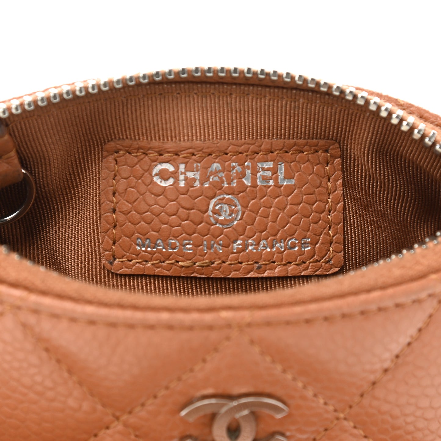 Caviar Quilted Key Holder Case Light Brown