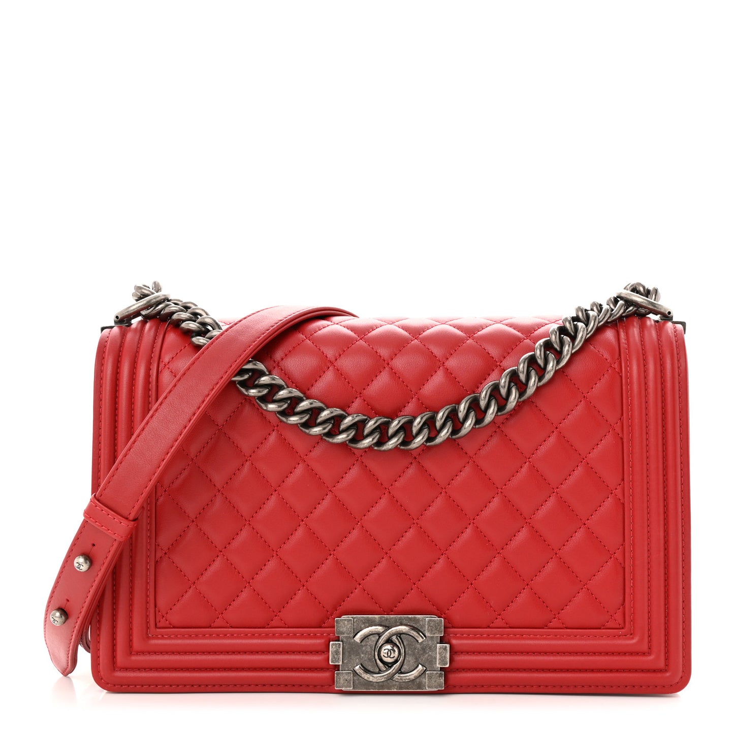 Calfskin Quilted New Medium Boy Flap Red