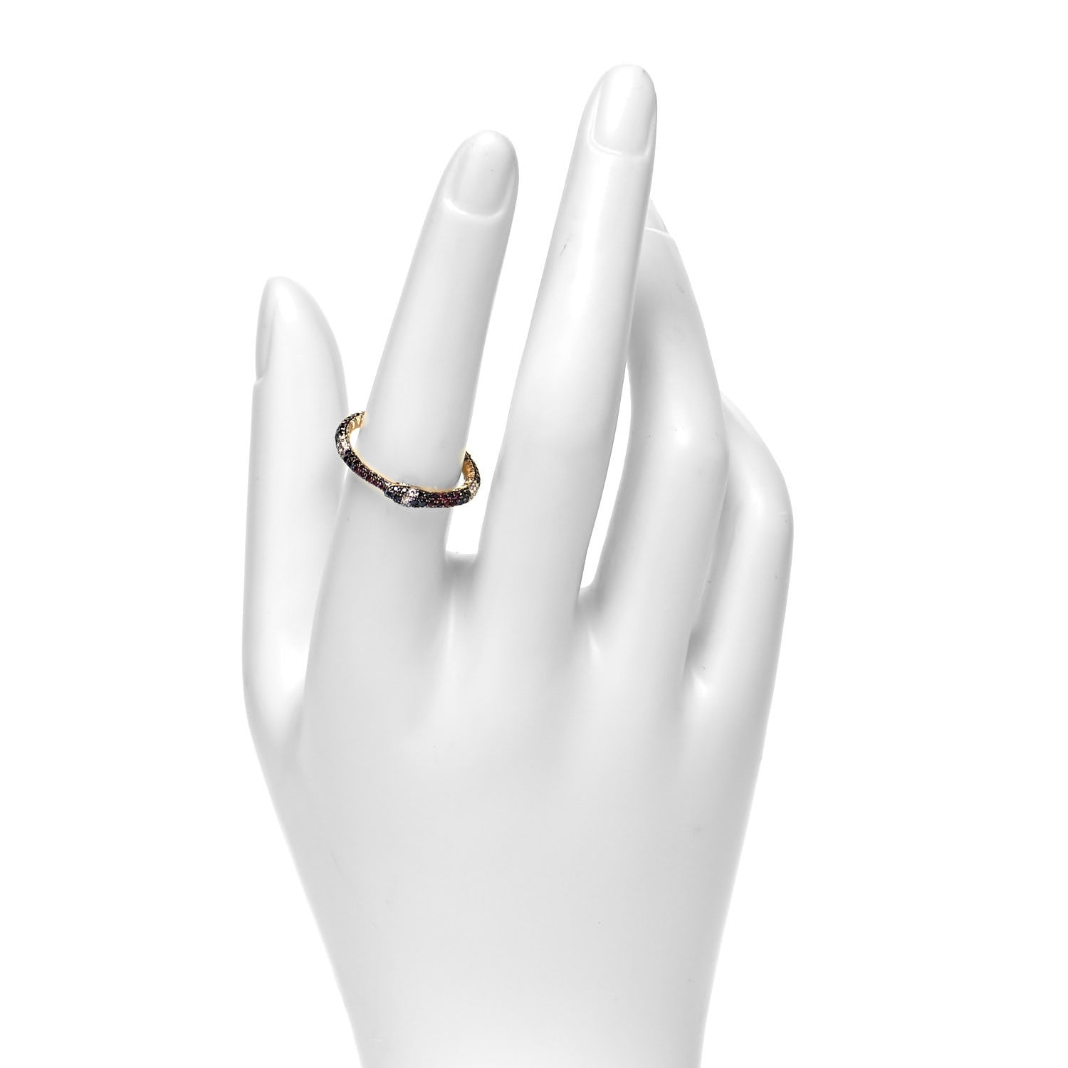 Gucci 18K Yellow Gold Black Diamond Topaz Sapphire Ouroboros Snake Ring 55 7.25 2 of 7