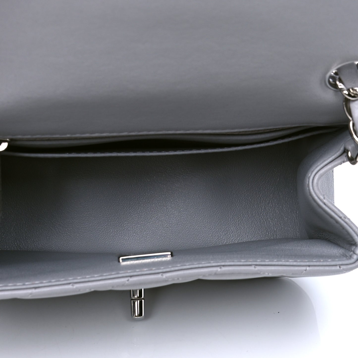 Lambskin Quilted Mini Square Flap Light Grey