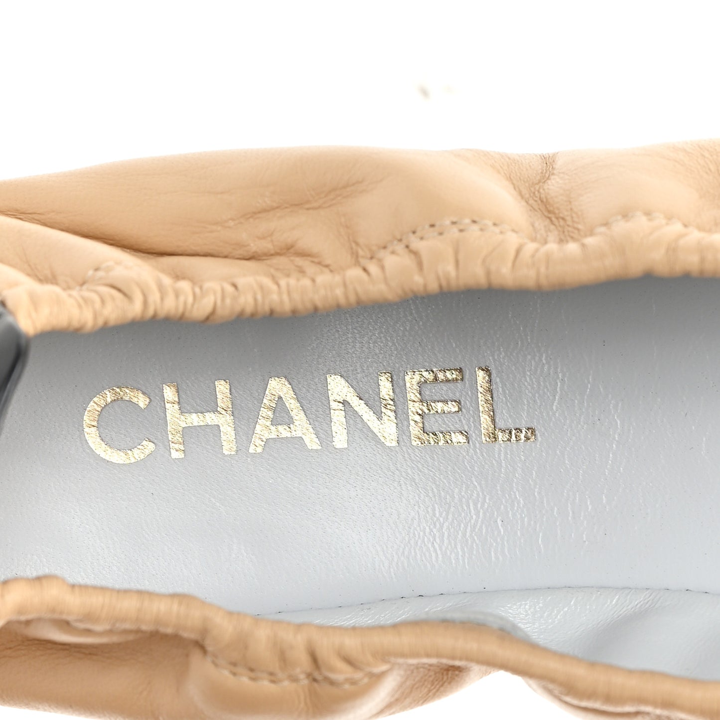 Lambskin Shiny Goatskin Calfskin Ballerina Flats 39.5 Beige Black