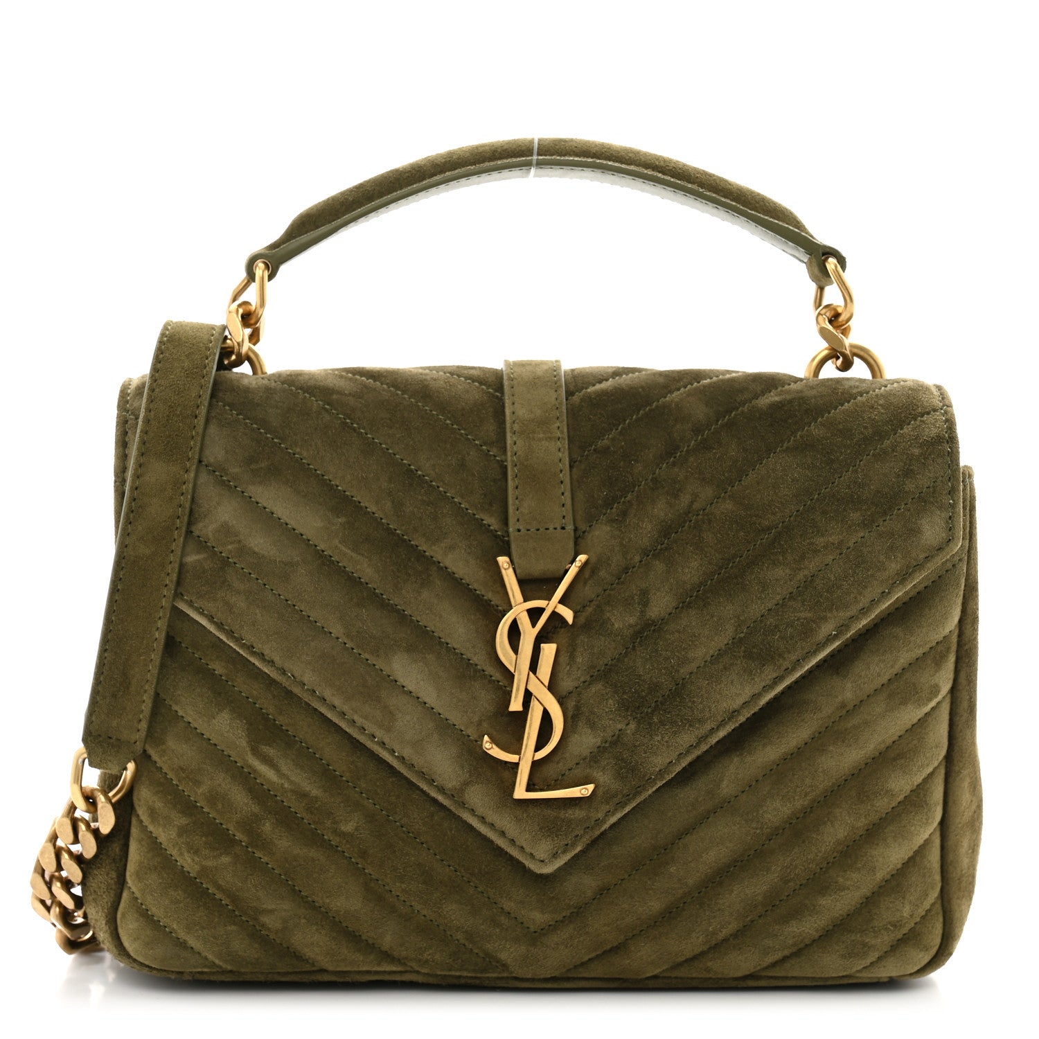 Saint Laurent Suede Matelasse Chevron Monogram Medium College Bag Loden Green 1 of 12