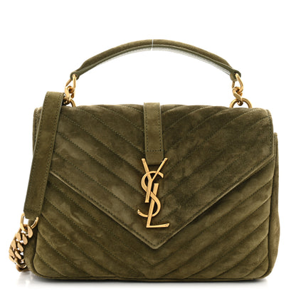 Saint Laurent Suede Matelasse Chevron Monogram Medium College Bag Loden Green 1 of 12