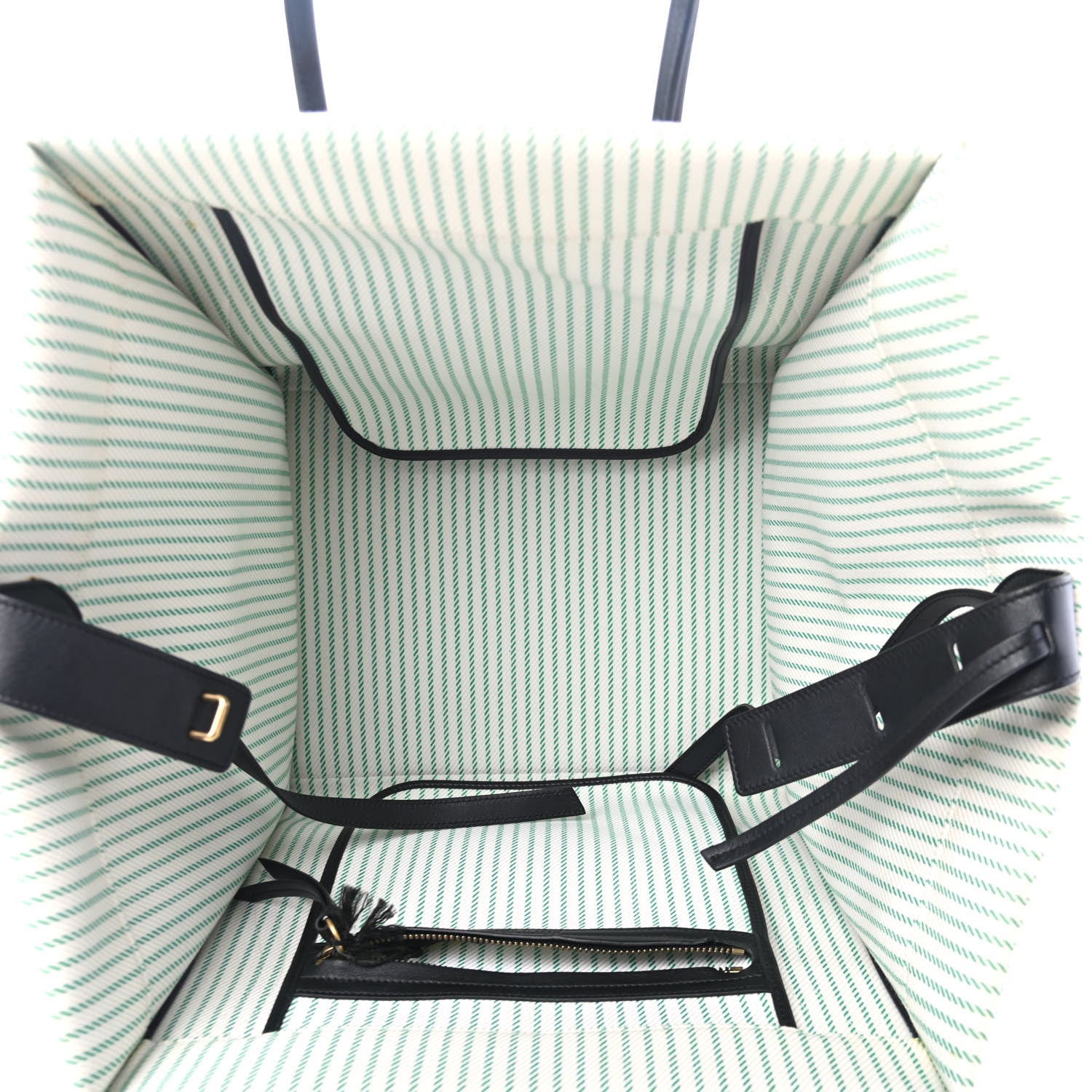 Celine Cotton Canvas Striped Medium Phantom Luggage White Green 4 of 4