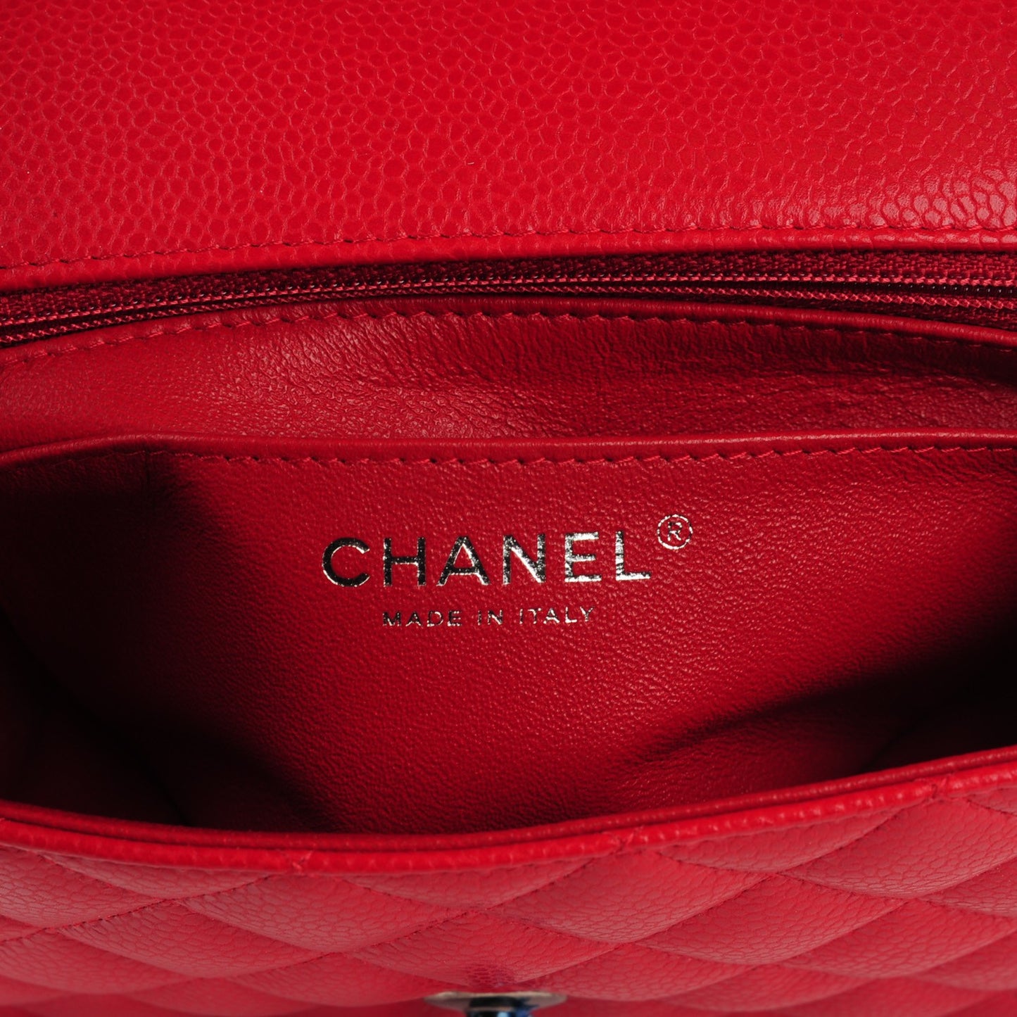 Caviar Quilted Mini Rectangular Flap Red