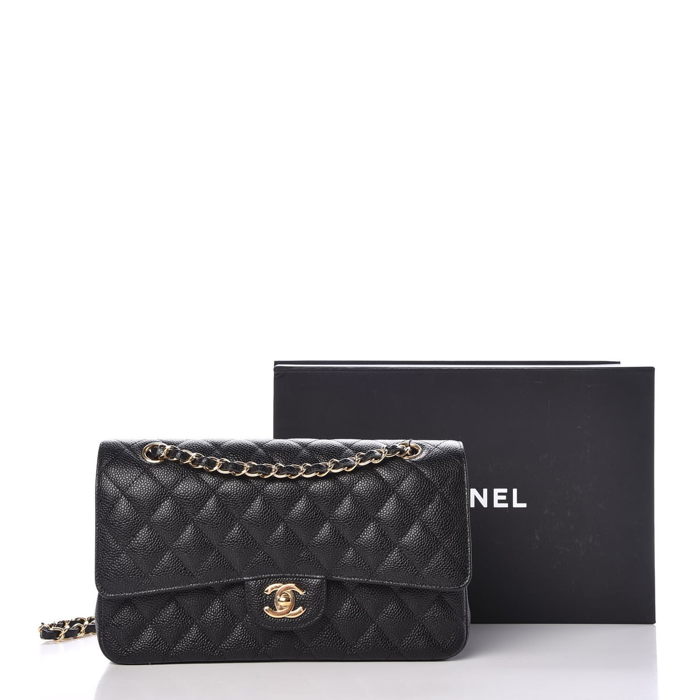 Caviar Quilted Medium Double Flap Black