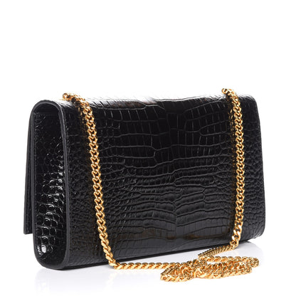 Saint Laurent Calfskin Crocodile Embossed Medium Classic Monogram Kate Tassel Satchel Black 3 of 8