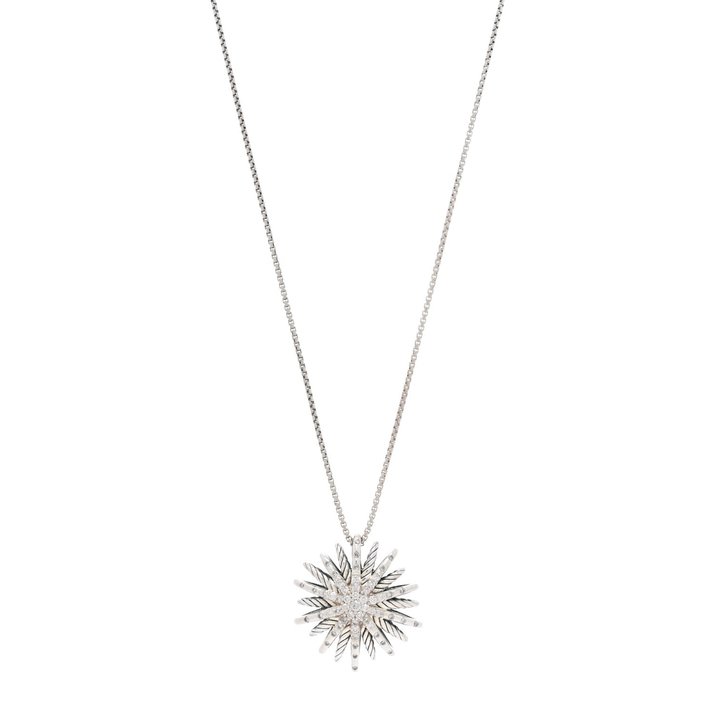 Sterling Silver Diamond Medium Starburst Pendant Necklace