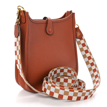 Hermes Taurillon Clemence Amazone Maxi Quadrille Evelyne TPM Cuivre Chai Nata Bleu Brume 3 of 10