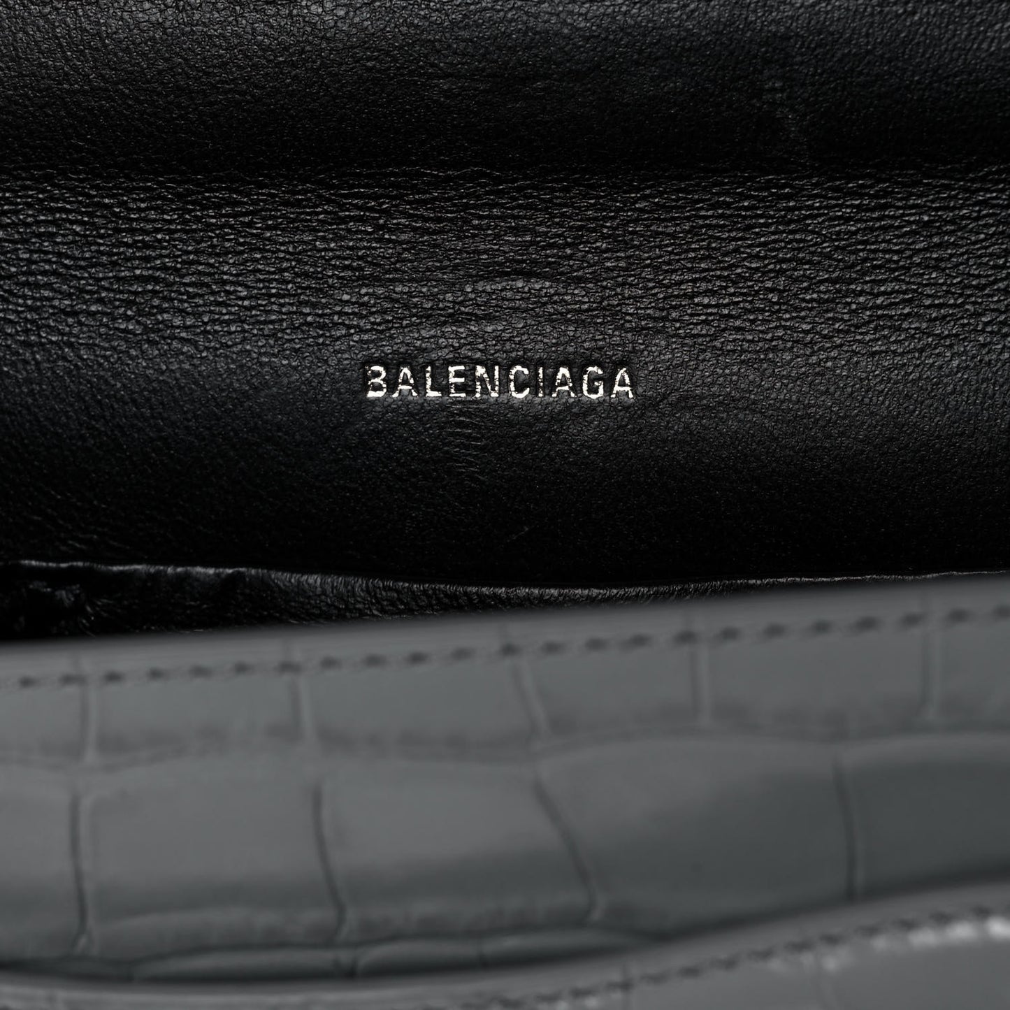 Shiny Calfskin Crocodile Embossed XS Sharp Top Handle Bag Balenciaga Grey