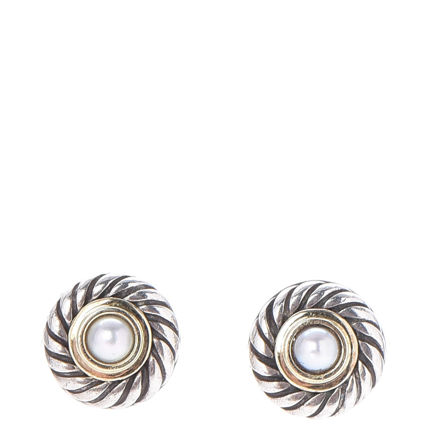 David Yurman Sterling Silver 14K Yellow Gold Pearl Cookie Earrings 1 of 4