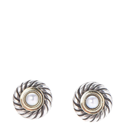 David Yurman Sterling Silver 14K Yellow Gold Pearl Cookie Earrings 1 of 4