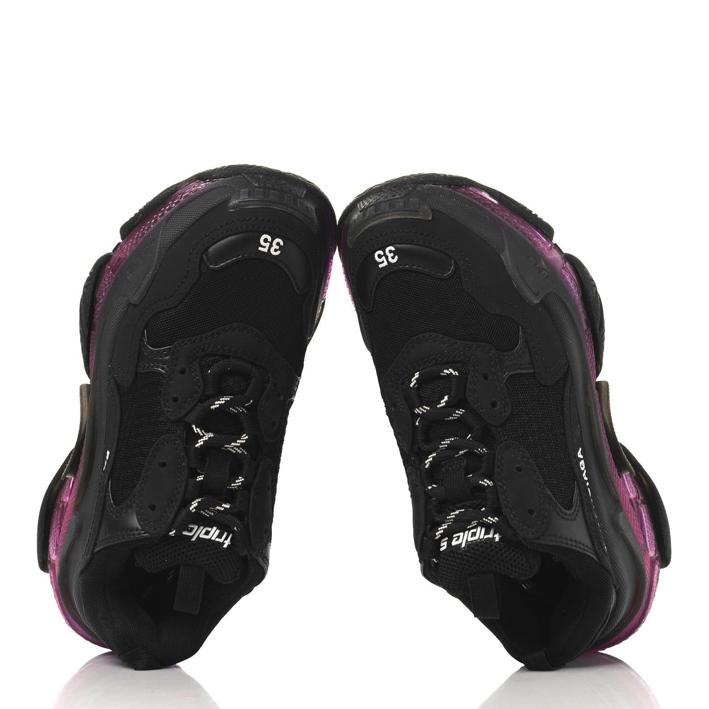 Fabric Mesh Clear Sole Womens Triple S Sneakers 35 Black Pink Neon