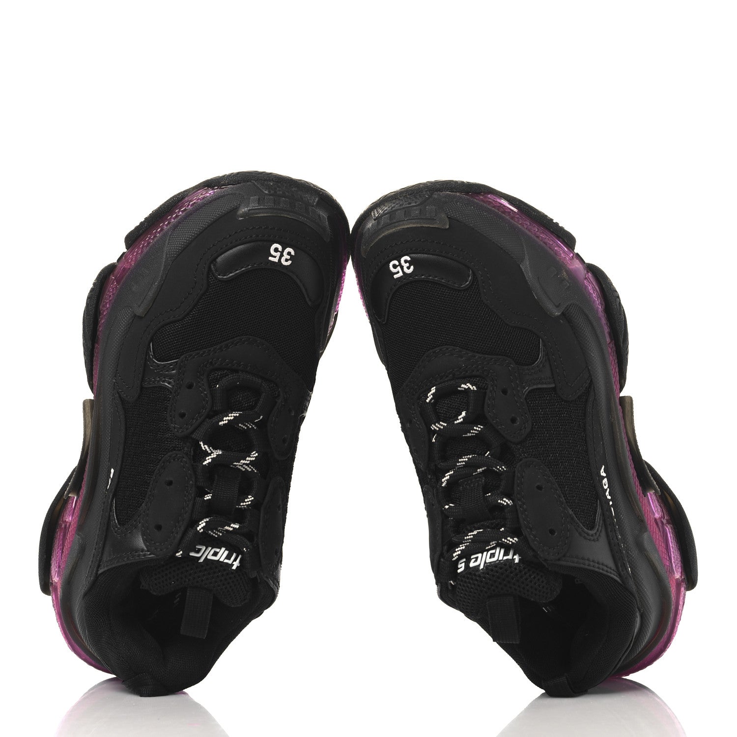 Balenciaga Fabric Mesh Clear Sole Womens Triple S Sneakers 35 Black Pink Neon 2 of 8