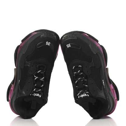 Balenciaga Fabric Mesh Clear Sole Womens Triple S Sneakers 35 Black Pink Neon 2 of 8