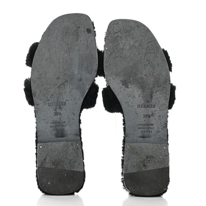 Hermes Woolskin Oran Sandals 38.5 Black 5 of 9