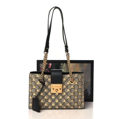 Gucci GG Supreme Monogram Bees Small Padlock Tote Beige Oro Black 10 of 10