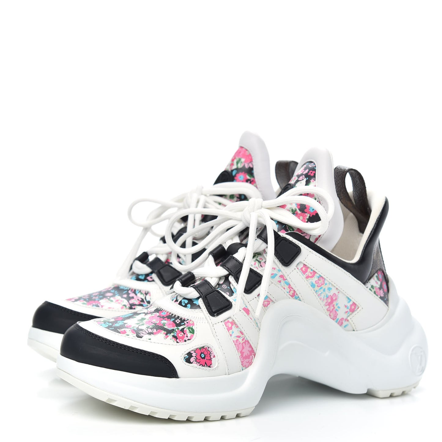 Flower Printed Calfskin Monogram LV Archlight Sneakers 36 Black Rose