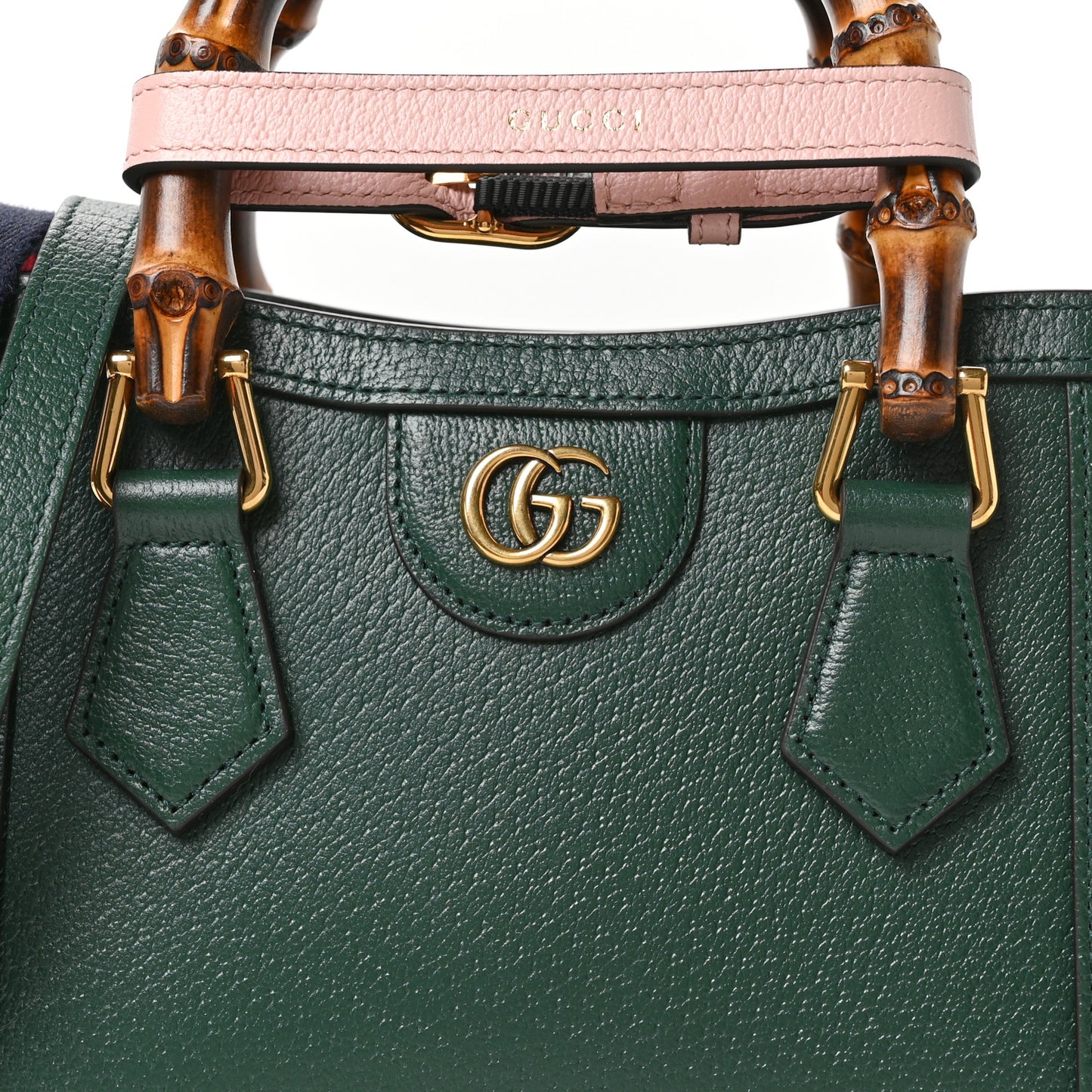 Textured Dollar Calfskin Web Mini Diana Tote Bag Vintage Green Pink