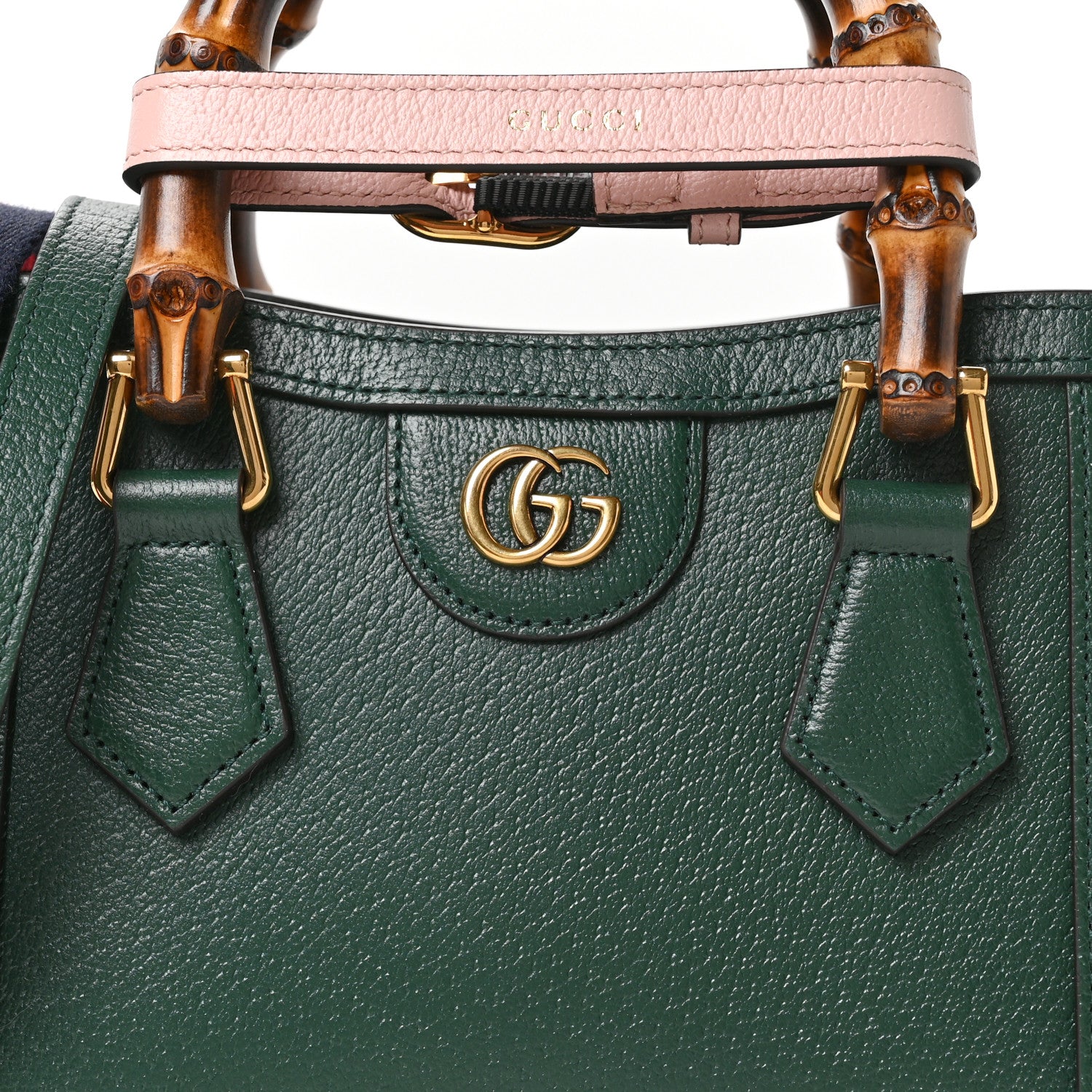 Gucci Textured Dollar Calfskin Web Mini Diana Tote Bag Vintage Green Pink 8 of 10