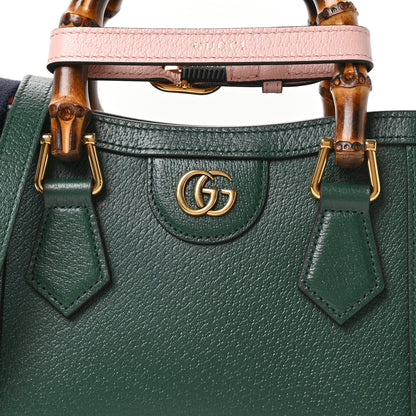 Gucci Textured Dollar Calfskin Web Mini Diana Tote Bag Vintage Green Pink 8 of 10
